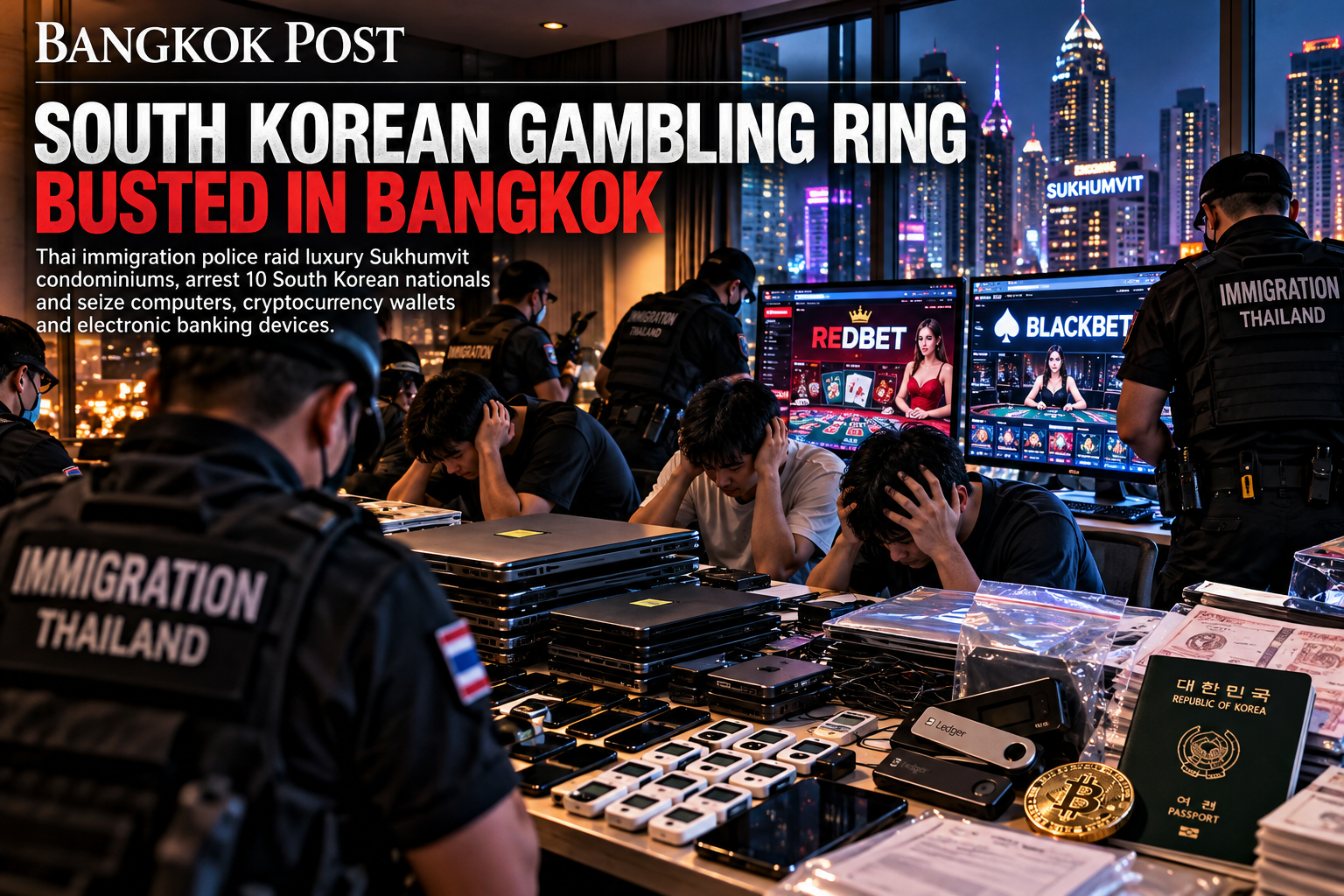 South Korean Gambling Ring Busted in Bangkok: Ten Arrested in Sukhumvit Condo Raids